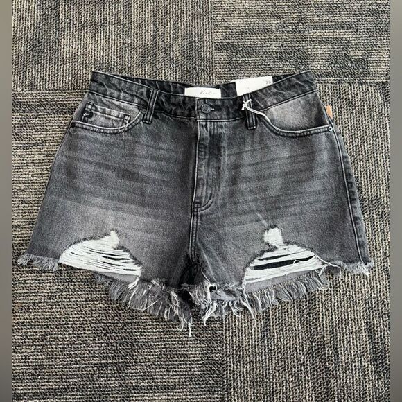 Kancan Distressed Black Jean Shorts - Picture 1 of 3